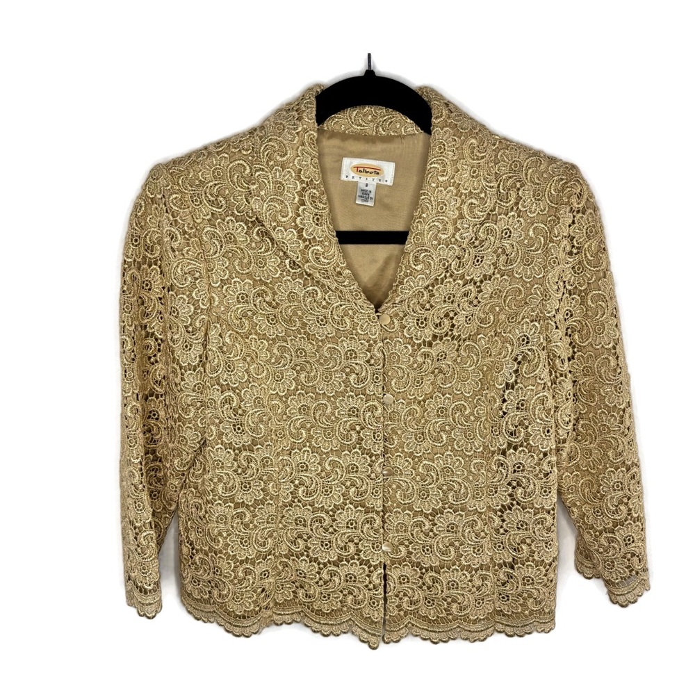 Talbots Gold Lace Formal Bolero Jacket with Gold MetallicThread has shimmer - Picture 3 of 7